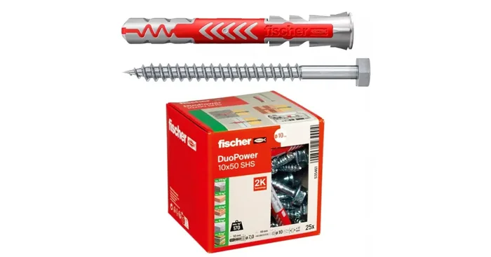 Cheville Duopower avec vis tirefond Ø10×50 mm S – 25/bte – FISCHER