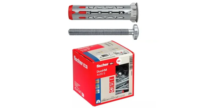Chevilles corps creux Duo HM avec vis, embout TX20, Ø8, 4 x 55 mm, 25/bte – FISCHER