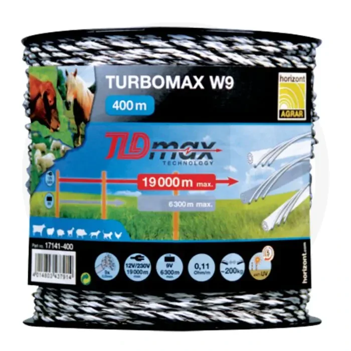 Clôture électrique horizontale turbomax w9 – bobine de 400m, conductivité 0.11 ohm/m