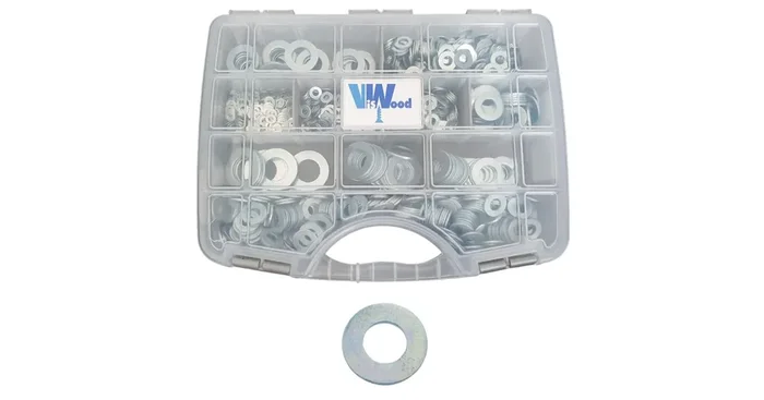 Coffret rondelles plates moyennes type M ZN blanc, 1103 pièces – VISWOOD