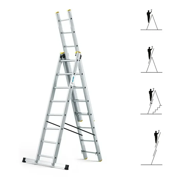 Echelle 3 plans StablePRO 3×8 marches alu hauteur max x,xxm Hostrom