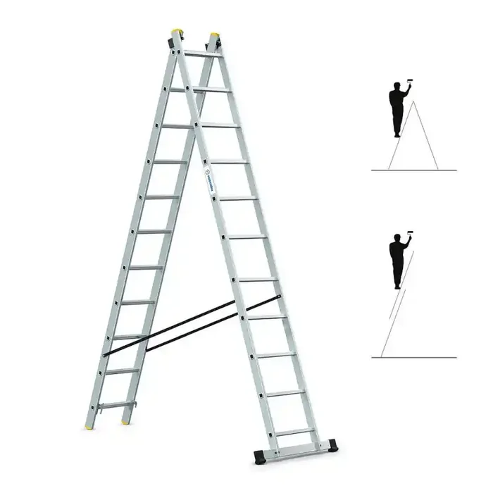 Echelle transformable 2 plans StablePRO 2X11 marches Haute qualité en aluminium Hoström
