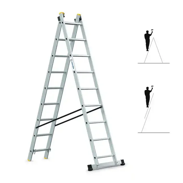 Echelle transformable 2 plans StablePRO 2X9 marches Haute qualité en aluminium Hoström