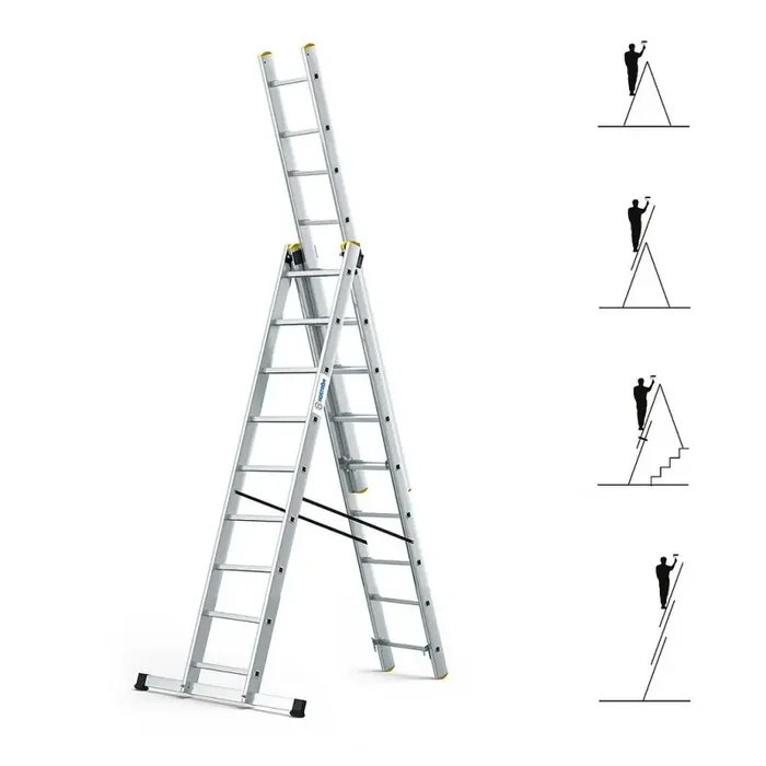 Echelle transformable 3 plans StablePRO 3X9 marches Haute qualité en aluminium Hoström