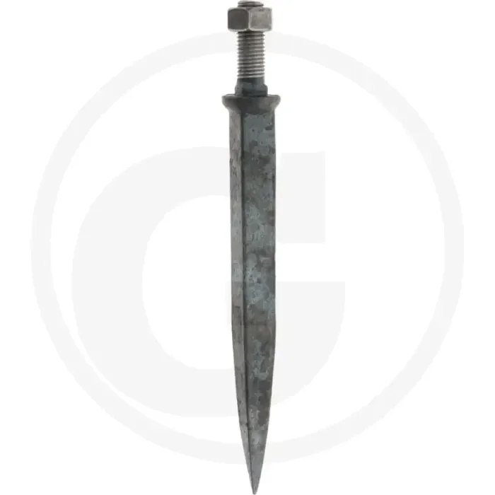 « eggetand met vierkant van nature hard, recht – l:230mm, a:25mm, b:20mm, c:m20 x 60, draad:m20, materiaal:boriumstaal »