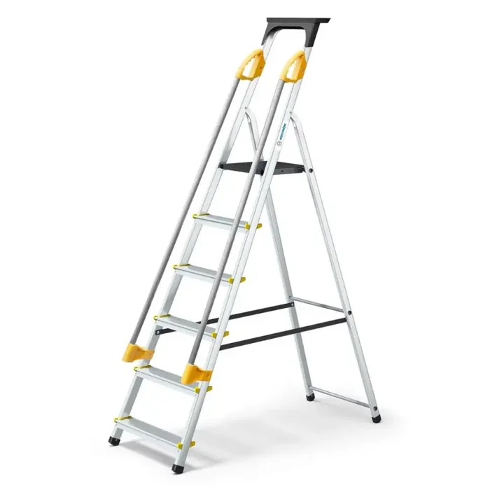 Escabeau 6 marches DURAMP alu pliable sécurisé plateforme 119cm Hostrom