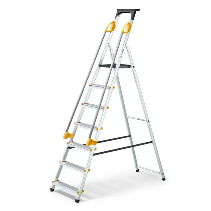 Escabeau 7 marches DURAMP aluminium léger, sécurisé avec rampes et porte-outils 140cm Hoström