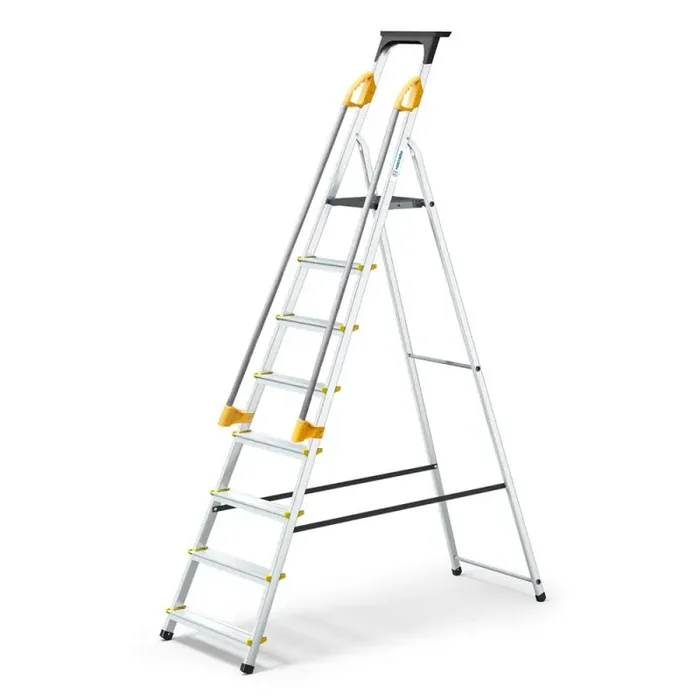 Escabeau 8 marches DURAMP alu pliable sécurisé plateforme 162cm Hostrom