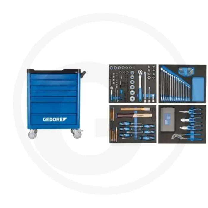 Gedore gedore wsl-l-ts-147 werkzeugwagen workster mit inkl. 147 werkzeuge – 147-tlg. werkzeugsortiment in gedore blau