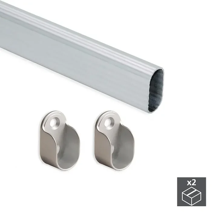 Kit tube de penderie, ovale 30 x 15 mm, 950 mm, Aluminium, Anodisé mat