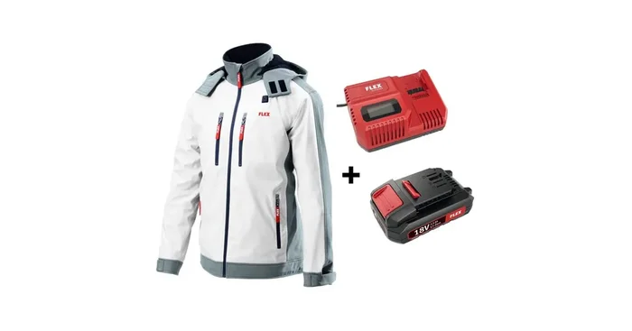 Kit veste chauffante softshell blanche pour Homme (chargeur + batterie), taille S – FLEX