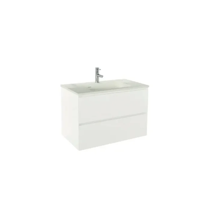 Meuble à suspendre 80 cm blanc mat simple vasque deux tiroirs MAX