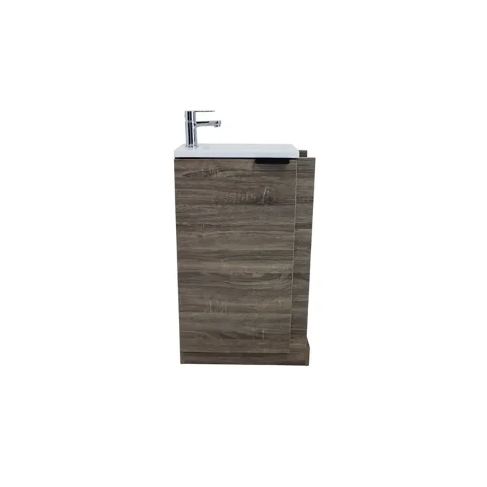 Meuble lave-mains poser 57 cm texture bois une porte étagères rangemen