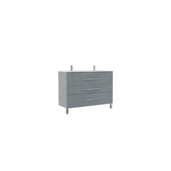 Meuble poser 120 cm laqué brillant gris cendré doubleVasque trois tiro