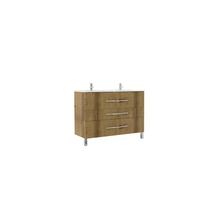 Meuble poser 120cm finition bois chêne rustique doubleVasque trois tir