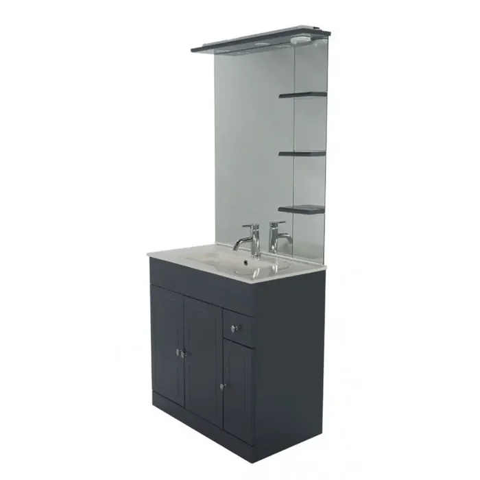 Meuble poser 120cm gris brillant quatre portes 2 tiroirs étagères cent