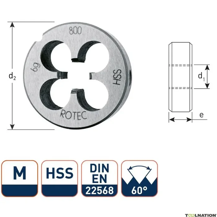 Rotec 360.3900 HSS Fraise ronde DIN 223 Métrique M39x4.0