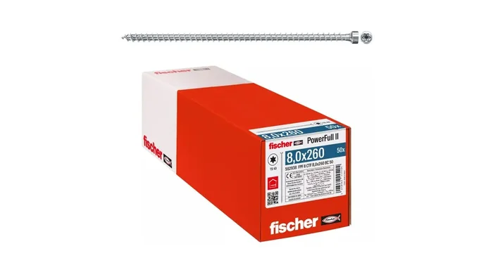 Vis à bois PowerFull II CTF, filetage total, tête fraisée, Ø8 x 260 mm, 50/bte – FISCHER