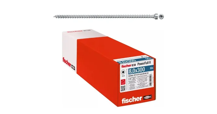 Vis à bois PowerFull II CTF, filetage total, tête fraisée, Ø8 x 300 mm, 50/bte – FISCHER