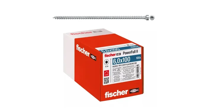 Vis de charpente PowerFull II CHTF, filetage total, empreinte TX30, 6 x 100 mm, 100/bte – FISCHER
