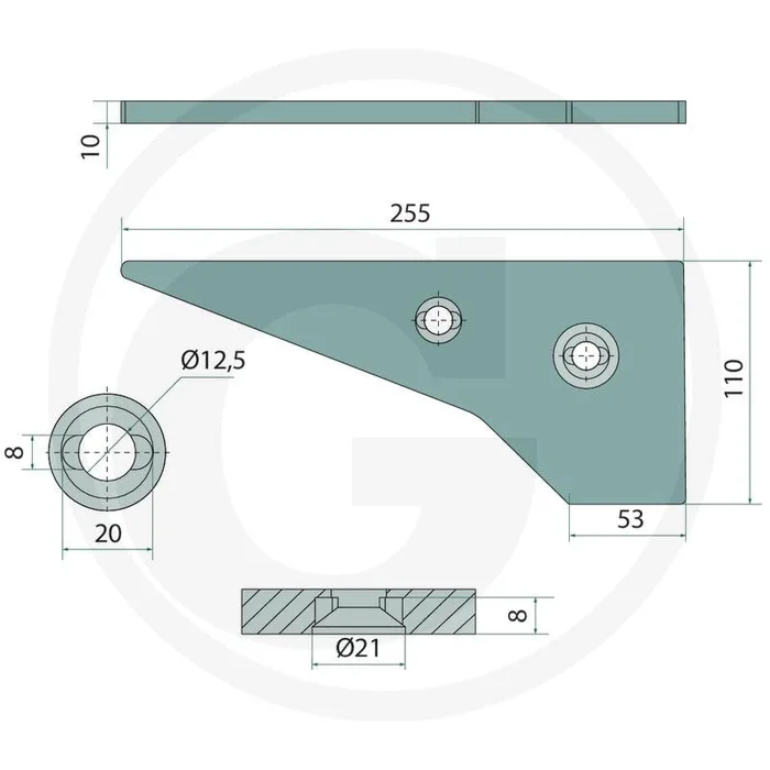 Zoolpunt 255 x 110 x 10 links – passend voor: 2 x 450h0609470